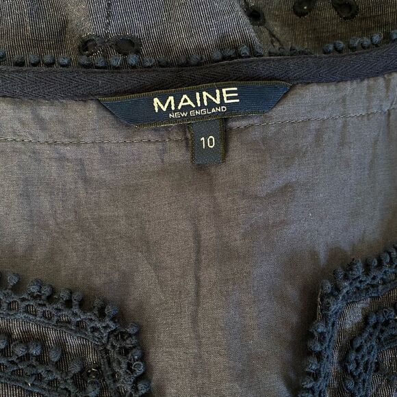 Maine New England Navy Blue Sleeveless Eyelet Lace Crochet Trim Midi Dress Sz 10 - Picture 11 of 14